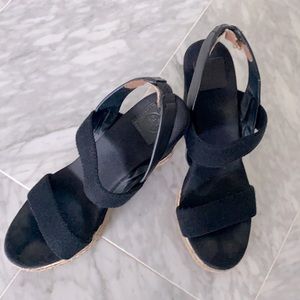 Tory Burch Black Wedge Espadrille Sandals
